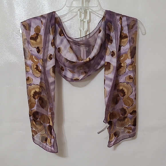 ANNE KLEIN 100% Silk Lavender and Brown Print Scarf RN67508 - Picture 1 of 6